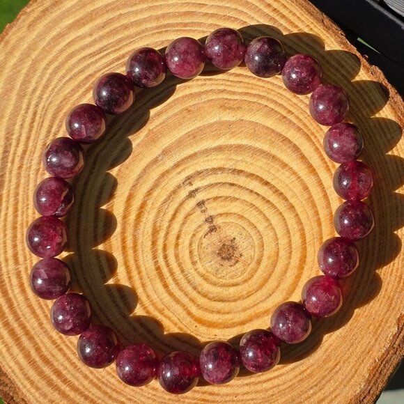 Garnet ✦ Stone Bead Bracelet ✦ Deep Red Elastic Stretch Crystal Jewelry OS NWT - Picture 4 of 11